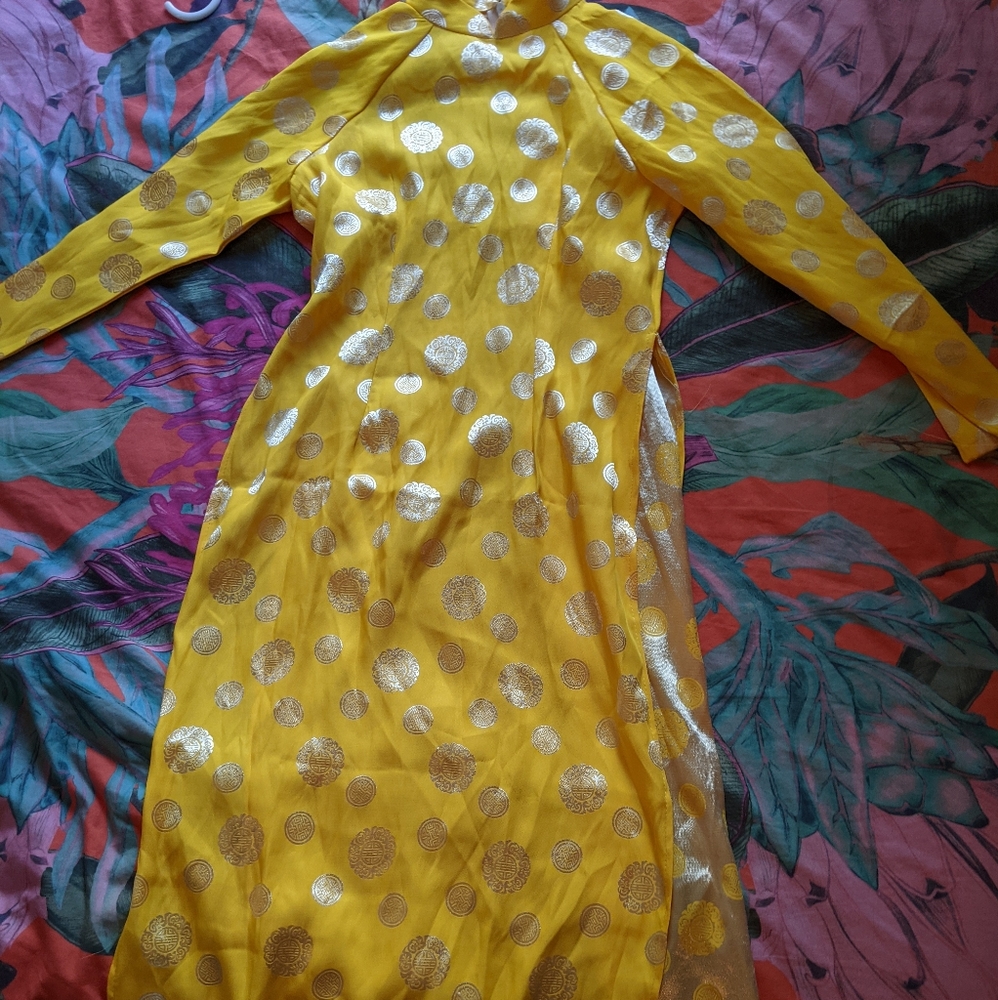 Vietnamese yellow and silver ao dai